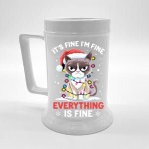 Christmas Cat Cute ItS Fine IM Fine Everything Is Fine Gift Beer Stein