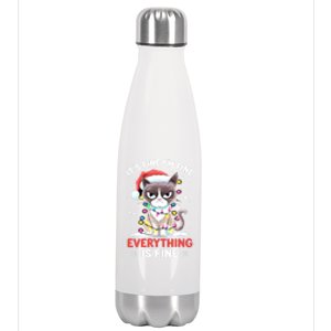 Christmas Cat Cute ItS Fine IM Fine Everything Is Fine Gift Stainless Steel Insulated Water Bottle