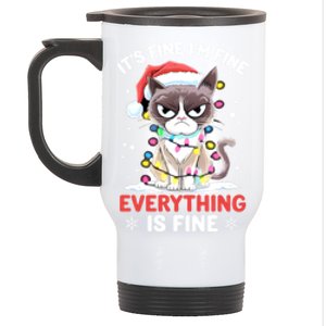 Christmas Cat Cute ItS Fine IM Fine Everything Is Fine Gift Stainless Steel Travel Mug