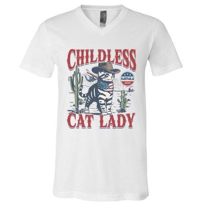 Cowboy Cat Childless Cat Lady Kamala 2024 V-Neck T-Shirt