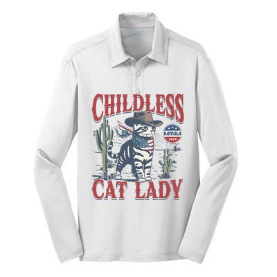 Cowboy Cat Childless Cat Lady Kamala 2024 Silk Touch Performance Long Sleeve Polo