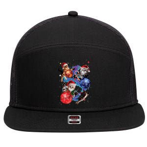 Cute Christmas Cats In Space Ornaments Graphic 7 Panel Mesh Trucker Snapback Hat