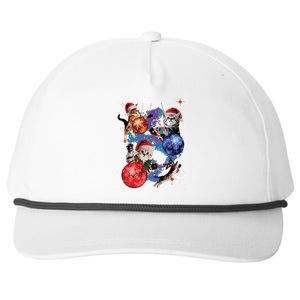 Cute Christmas Cats In Space Ornaments Graphic Snapback Five-Panel Rope Hat