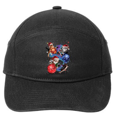 Cute Christmas Cats In Space Ornaments Graphic 7-Panel Snapback Hat