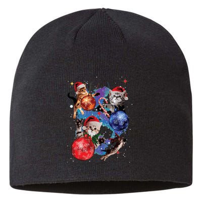 Cute Christmas Cats In Space Ornaments Graphic Sustainable Beanie