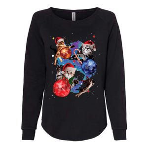 Cute Christmas Cats In Space Ornaments Graphic Womens California Wash Sweatshirt