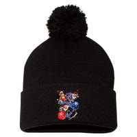 Cute Christmas Cats In Space Ornaments Graphic Pom Pom 12in Knit Beanie