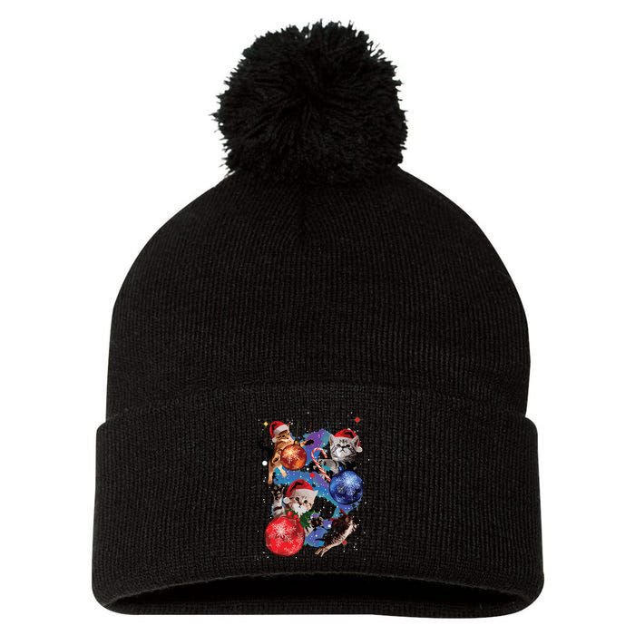 Cute Christmas Cats In Space Ornaments Graphic Pom Pom 12in Knit Beanie