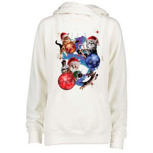 Cute Christmas Cats In Space Ornaments Graphic Womens Funnel Neck Pullover Hood