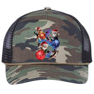 Cute Christmas Cats In Space Ornaments Graphic Retro Rope Trucker Hat Cap