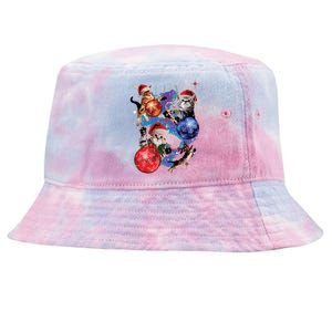 Cute Christmas Cats In Space Ornaments Graphic Tie-Dyed Bucket Hat