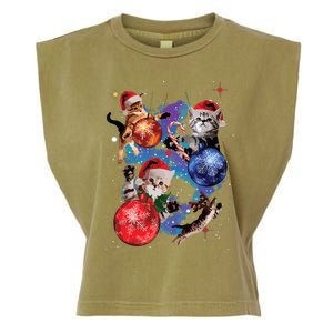 Cute Christmas Cats In Space Ornaments Graphic Garment-Dyed Women's Muscle Tee