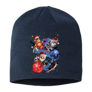 Cute Christmas Cats In Space Ornaments Graphic Sustainable Beanie