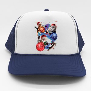 Cute Christmas Cats In Space Ornaments Graphic Trucker Hat