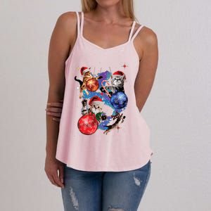 Cute Christmas Cats In Space Ornaments Graphic Women's Strappy Tank