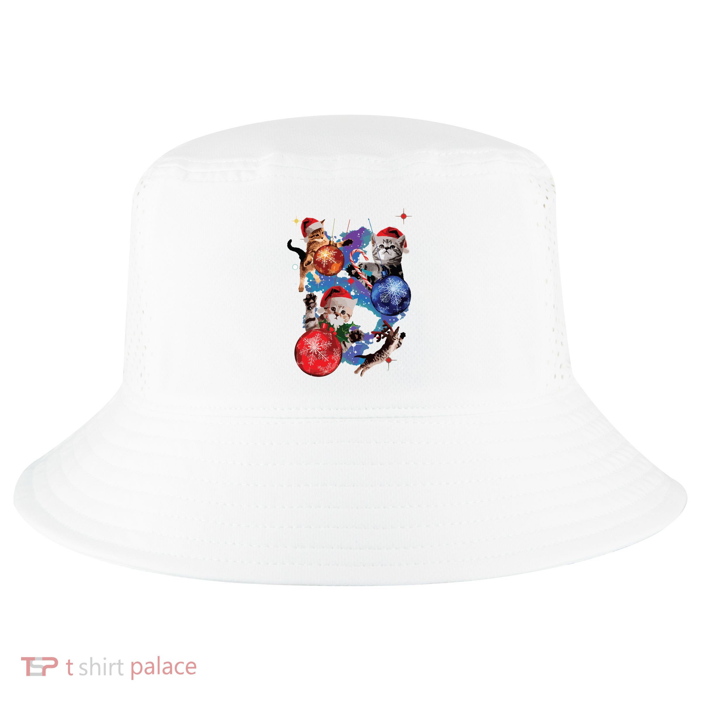 Cute Christmas Cats In Space Ornaments Graphic Cool Comfort Performance Bucket Hat