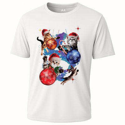 Cute Christmas Cats In Space Ornaments Graphic Performance Shirt