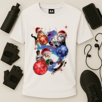 Cute Christmas Cats In Space Ornaments Graphic Performance Shirt