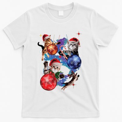 Cute Christmas Cats In Space Ornaments Graphic T-Shirt