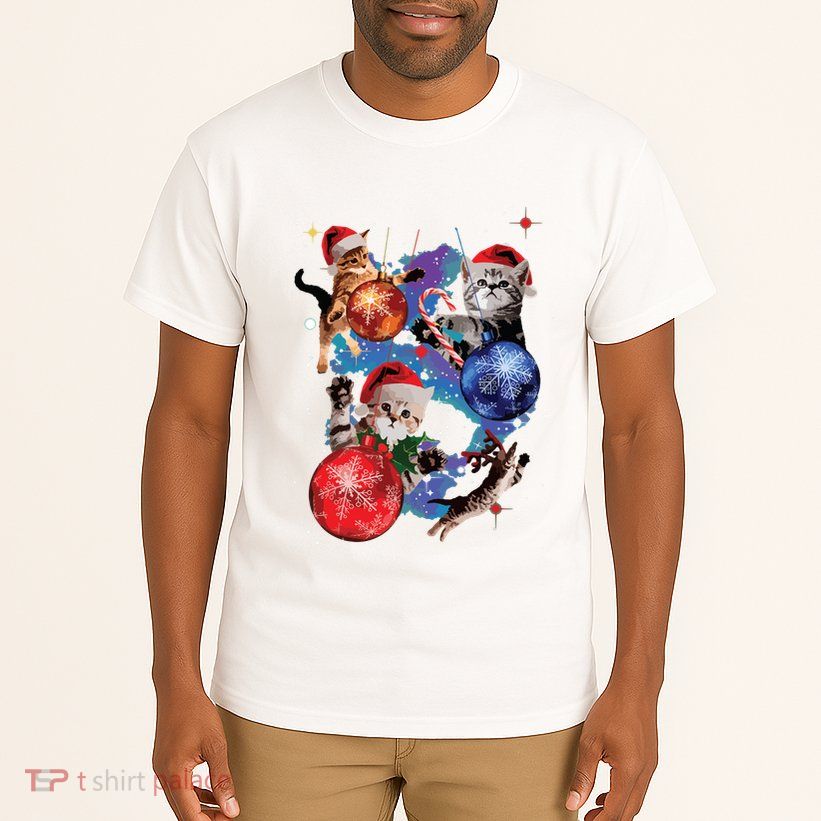 Cute Christmas Cats In Space Ornaments Graphic Tall T-Shirt