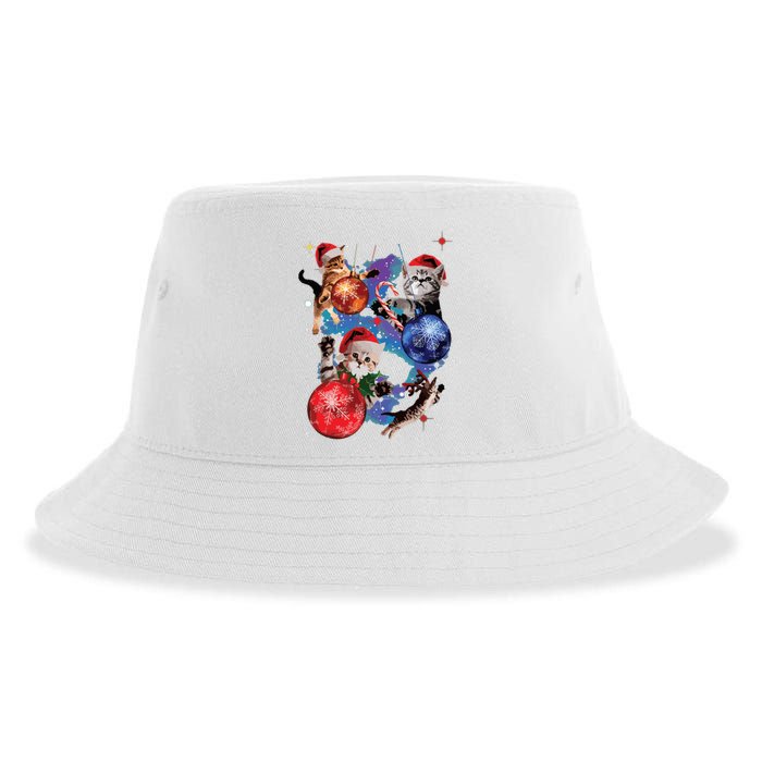 Cute Christmas Cats In Space Ornaments Graphic Sustainable Bucket Hat