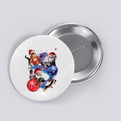 Cute Christmas Cats In Space Ornaments Graphic Button
