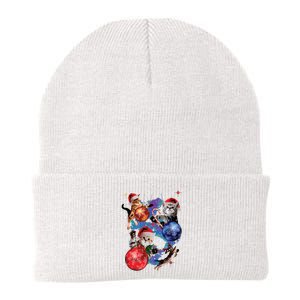 Cute Christmas Cats In Space Ornaments Graphic Knit Cap Winter Beanie