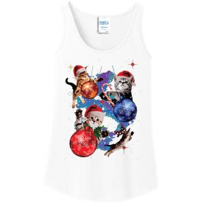 Cute Christmas Cats In Space Ornaments Graphic Ladies Essential Tank