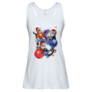 Cute Christmas Cats In Space Ornaments Graphic Ladies Essential Flowy Tank