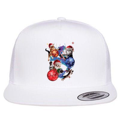 Cute Christmas Cats In Space Ornaments Graphic Flatbill Hat