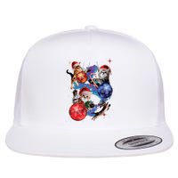 Cute Christmas Cats In Space Ornaments Graphic Flat Bill Trucker Hat