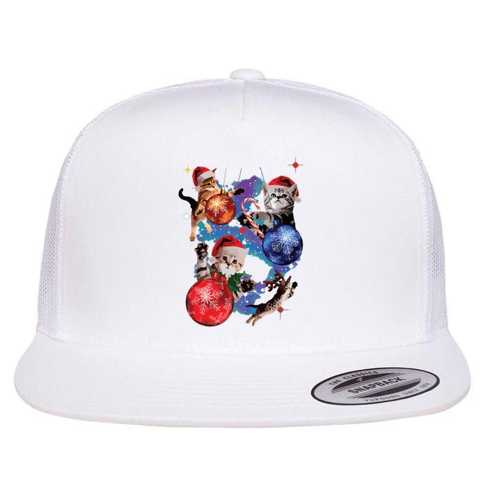 Cute Christmas Cats In Space Ornaments Graphic Flat Bill Trucker Hat