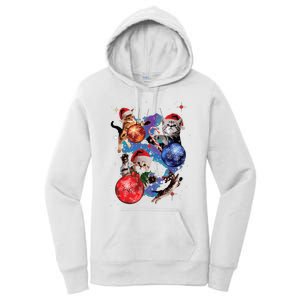 Cute Christmas Cats In Space Ornaments Graphic Women's Pullover Hoodie