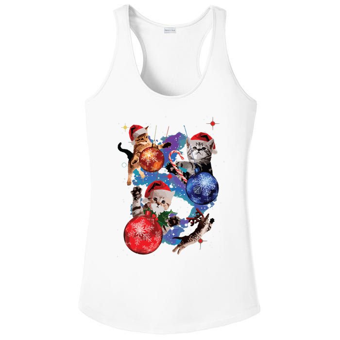 Cute Christmas Cats In Space Ornaments Graphic Ladies PosiCharge Competitor Racerback Tank