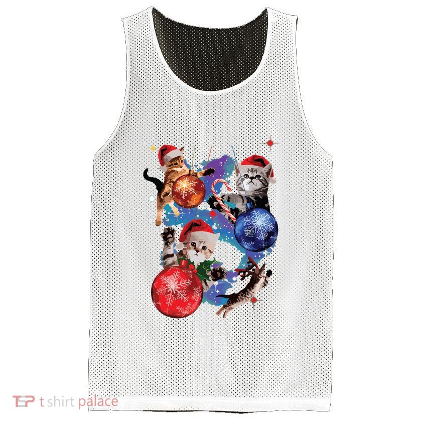 Cute Christmas Cats In Space Ornaments Graphic Mesh Reversible Basketball Jersey Tank