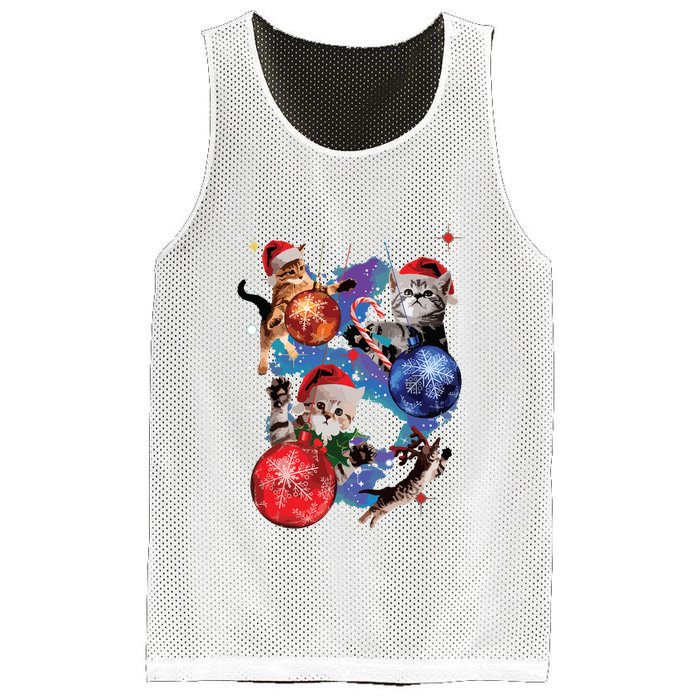 Cute Christmas Cats In Space Ornaments Graphic Mesh Reversible Basketball Jersey Tank