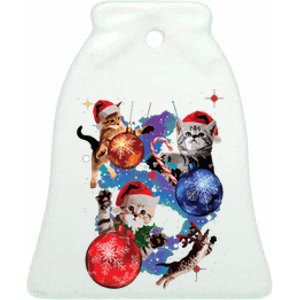 Cute Christmas Cats In Space Ornaments Graphic Ceramic Bell Ornament