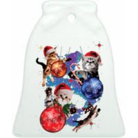 Cute Christmas Cats In Space Ornaments Graphic Ceramic Bell Ornament