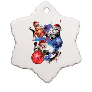 Cute Christmas Cats In Space Ornaments Graphic Ceramic Star Ornament