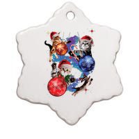 Cute Christmas Cats In Space Ornaments Graphic Ceramic Star Ornament