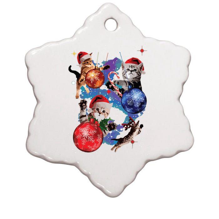 Cute Christmas Cats In Space Ornaments Graphic Ceramic Star Ornament