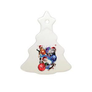 Cute Christmas Cats In Space Ornaments Graphic Ceramic Tree Ornament