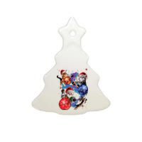 Cute Christmas Cats In Space Ornaments Graphic Ceramic Tree Ornament