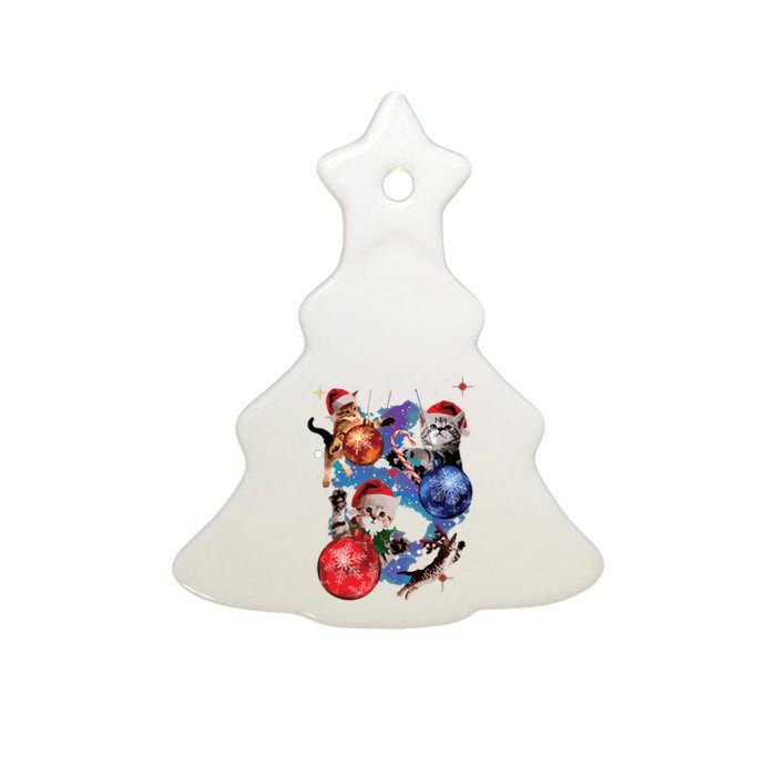 Cute Christmas Cats In Space Ornaments Graphic Ceramic Tree Ornament