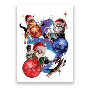 Cute Christmas Cats In Space Ornaments Graphic Poster