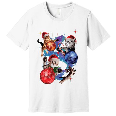 Cute Christmas Cats In Space Ornaments Graphic Premium T-Shirt