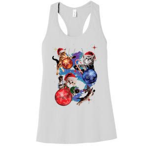 Cute Christmas Cats In Space Ornaments Graphic Women's Racerback Tank