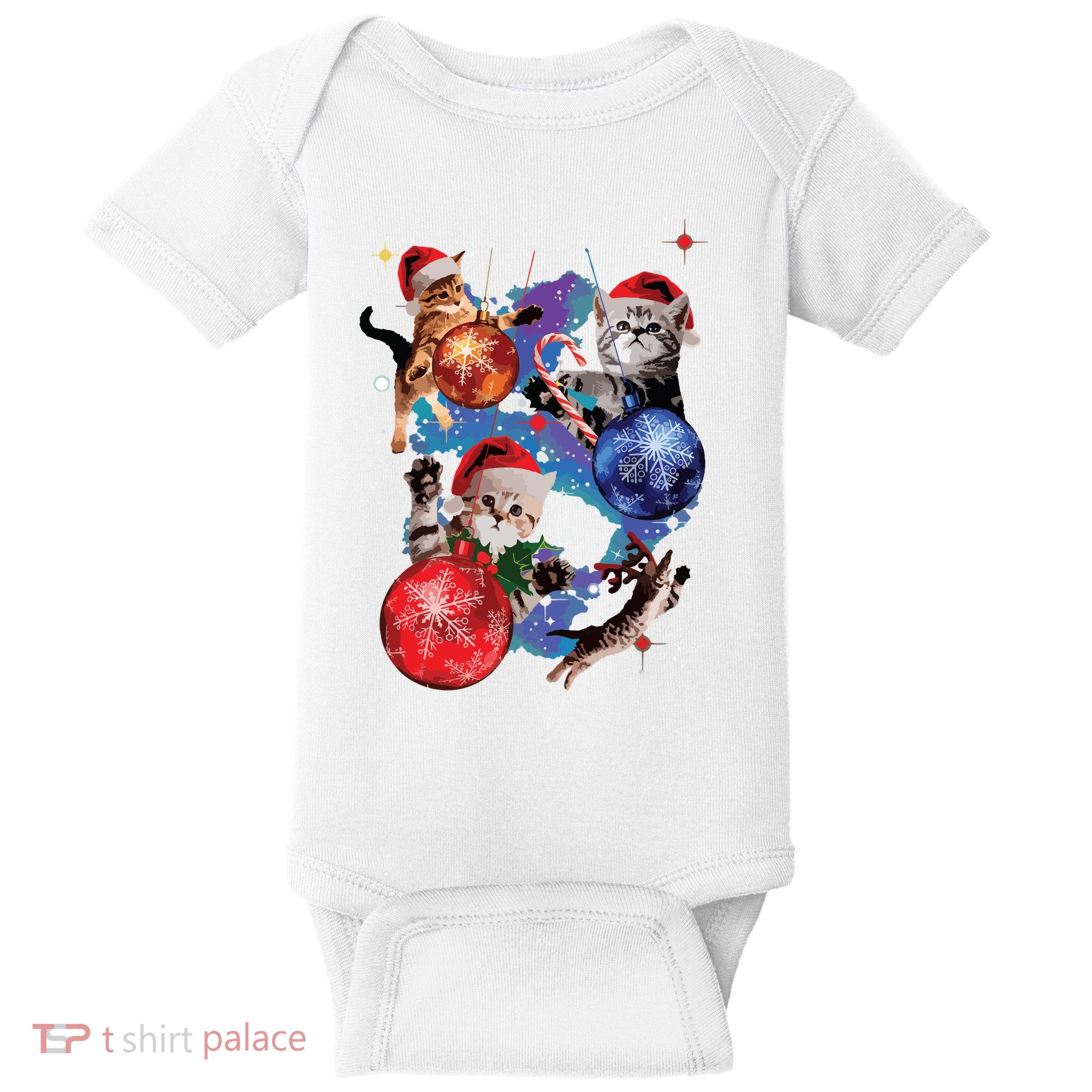 Cute Christmas Cats In Space Ornaments Graphic Baby Bodysuit