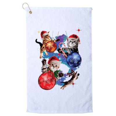 Cute Christmas Cats In Space Ornaments Graphic Golf Towel
