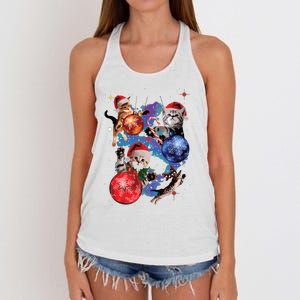 Cute Christmas Cats In Space Ornaments Graphic Women's Knotted Racerback Tank